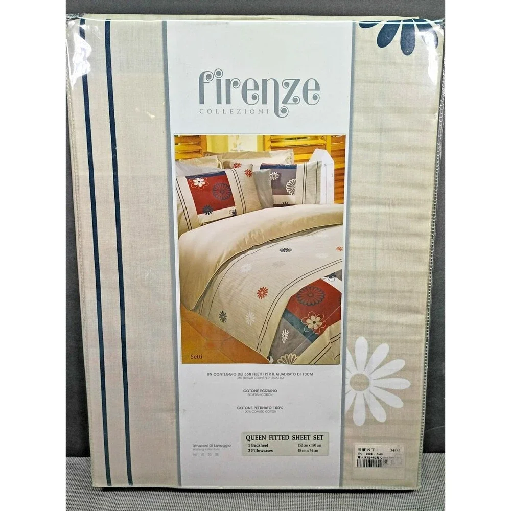 Firenze Collezioni Queen Fitted Sheet & 2 Pillowcases 100% Cotton 350 Thread Ct